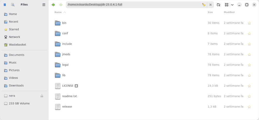 finestra del file manager di gnome